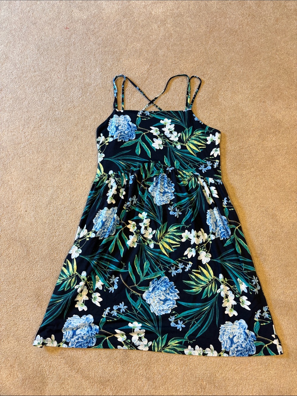 Old Navy Navy floral spaghetti-strap short sundress with blue & green print